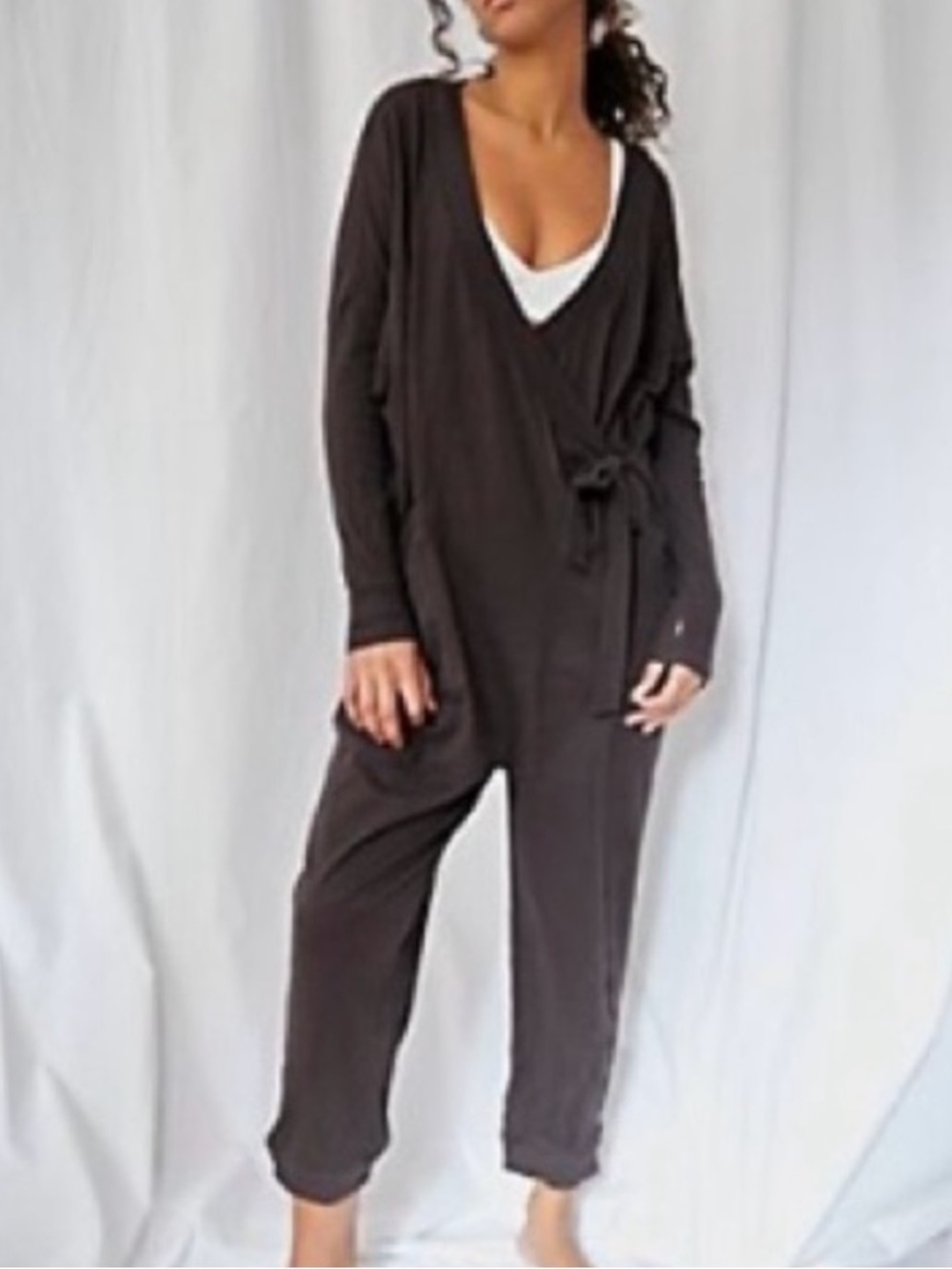 Intimately Free People It’s A Wrap Dark Chocolate Wrap Jumpsuit Onesie. Large.